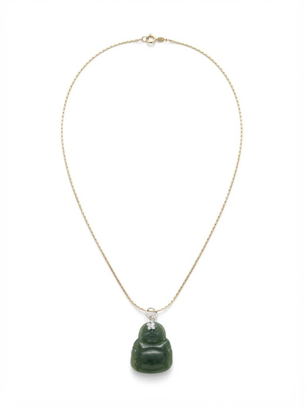 Green Faux Jade Laughing Buddha Pendant Necklace - 18K Gold Plated
